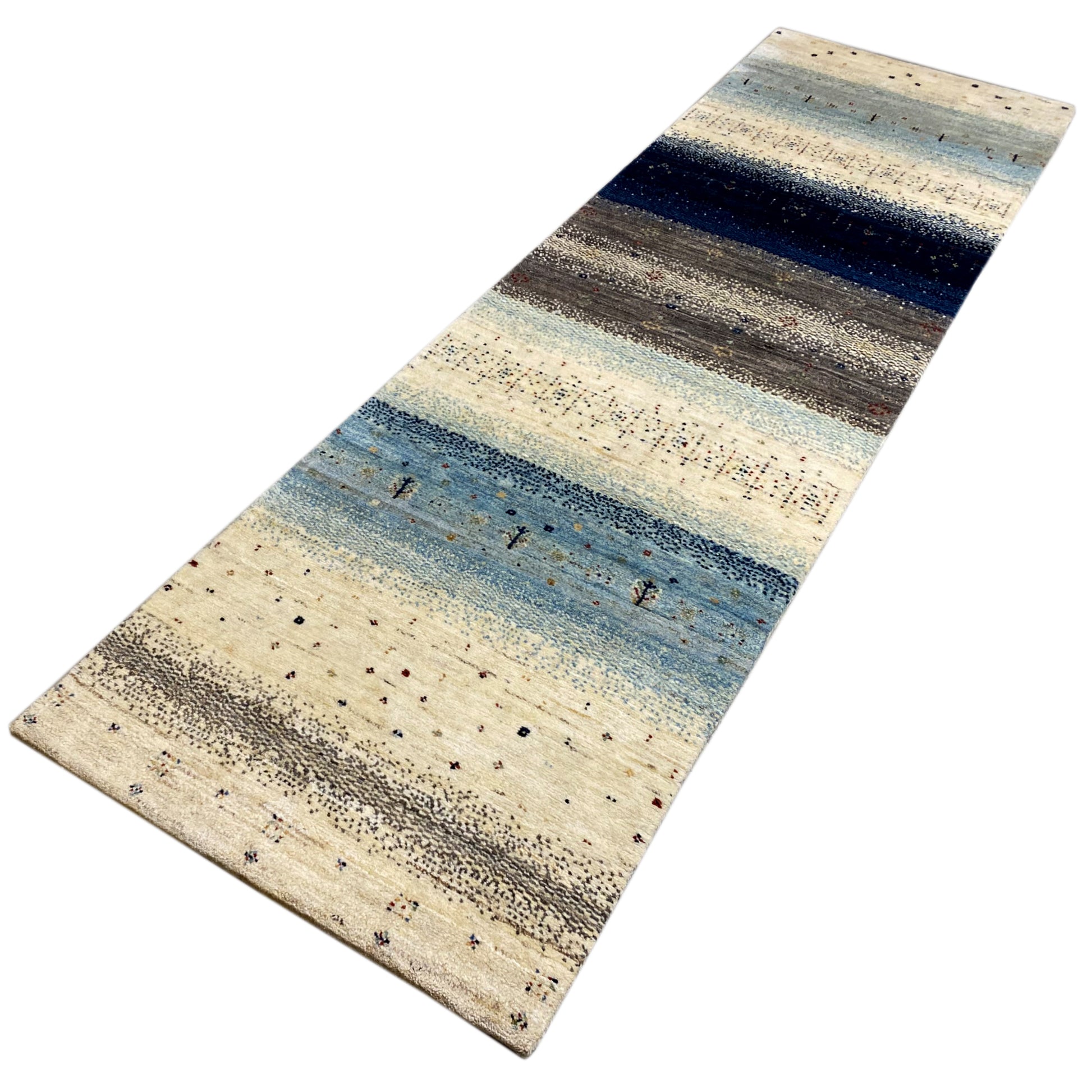 Blauer Gabbeh Teppich Läufer 297x82 cm - German Carpet Shop