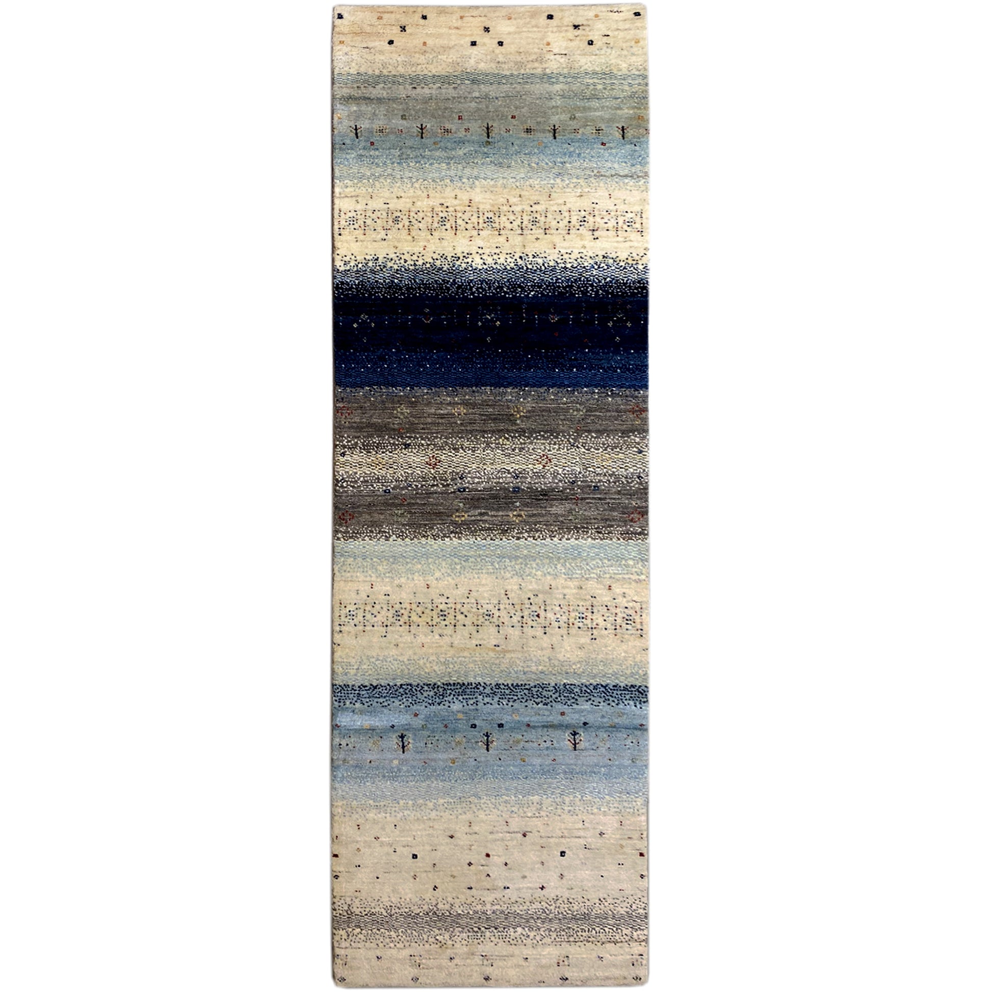 Blauer Gabbeh Teppich Läufer 297x82 cm - German Carpet Shop