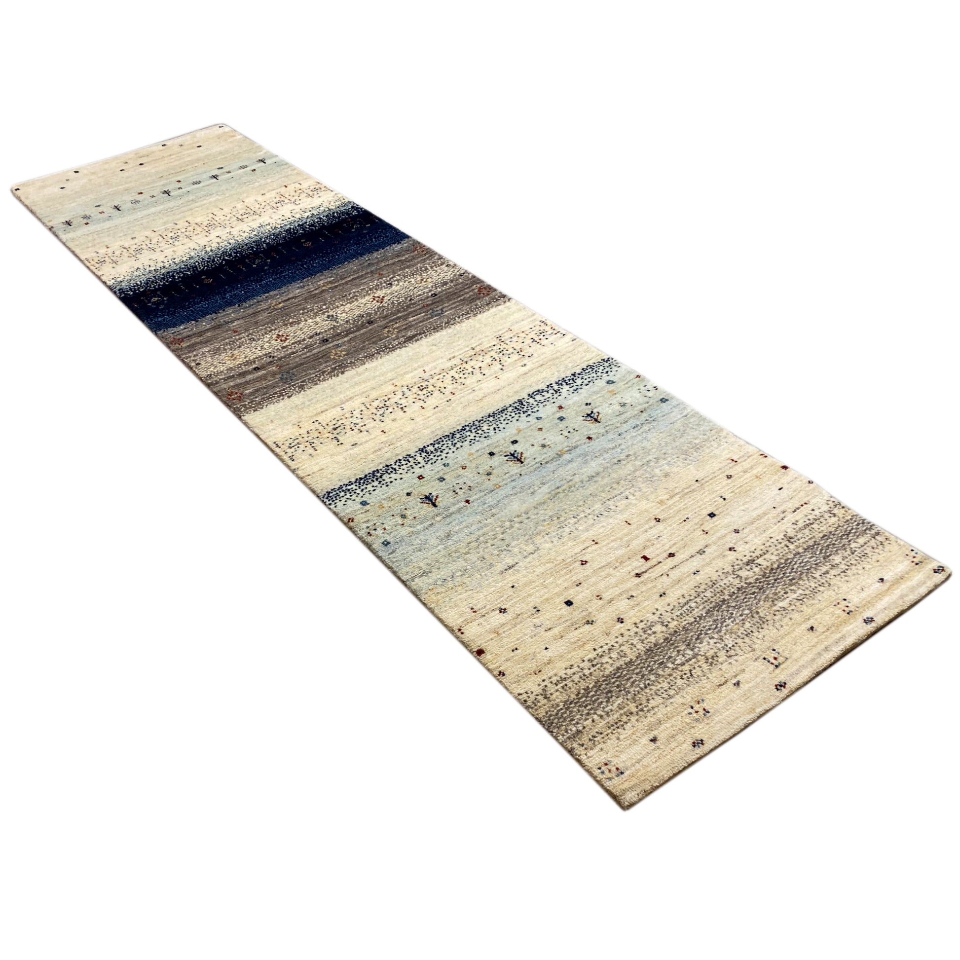 Blauer Gabbeh Teppich Läufer 300x84 cm - German Carpet Shop