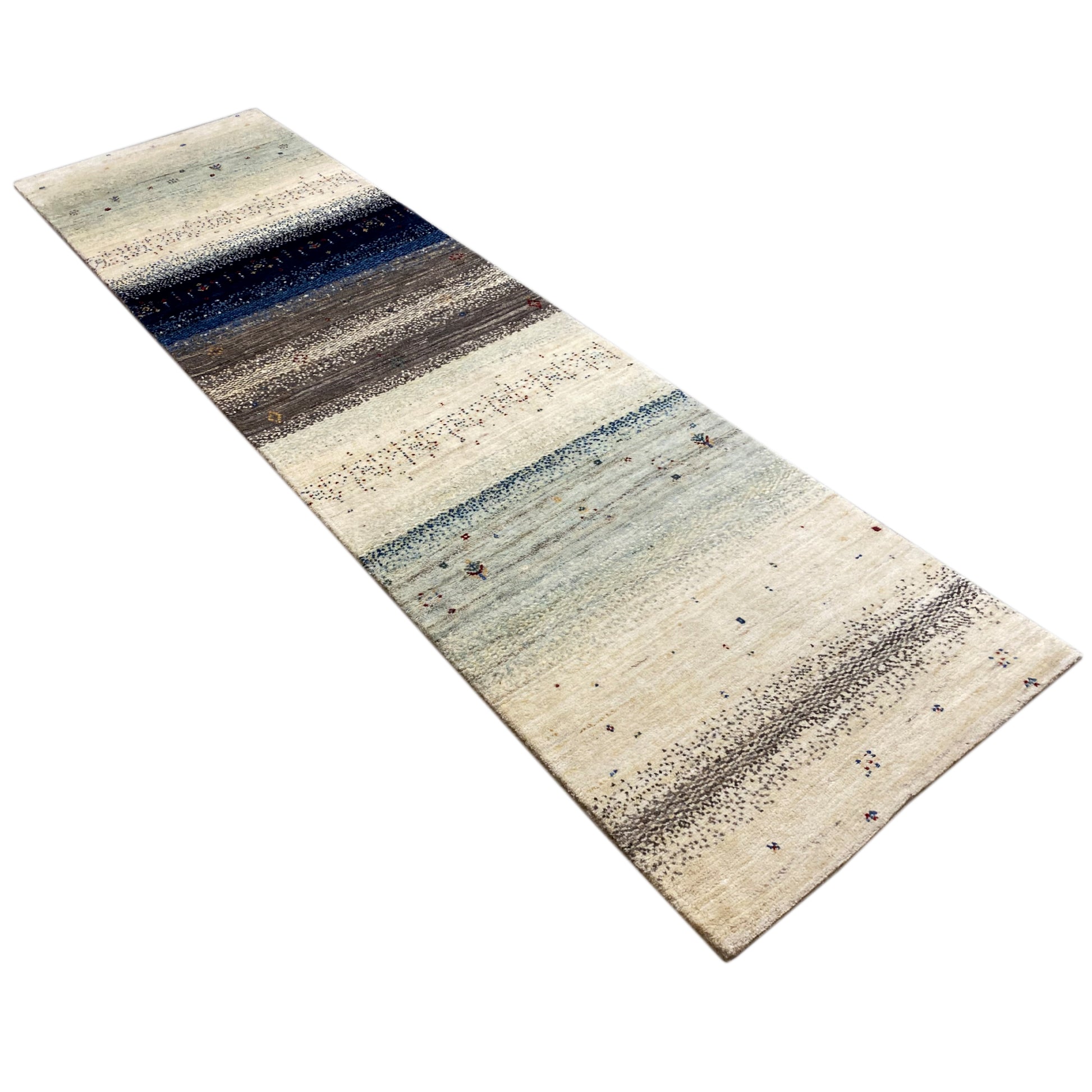 Blauer Gabbeh Teppich Läufer 302x84 cm - German Carpet Shop