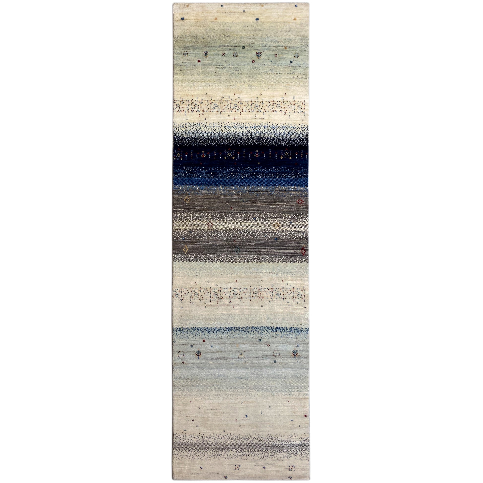 Blauer Gabbeh Teppich Läufer 302x84 cm - German Carpet Shop