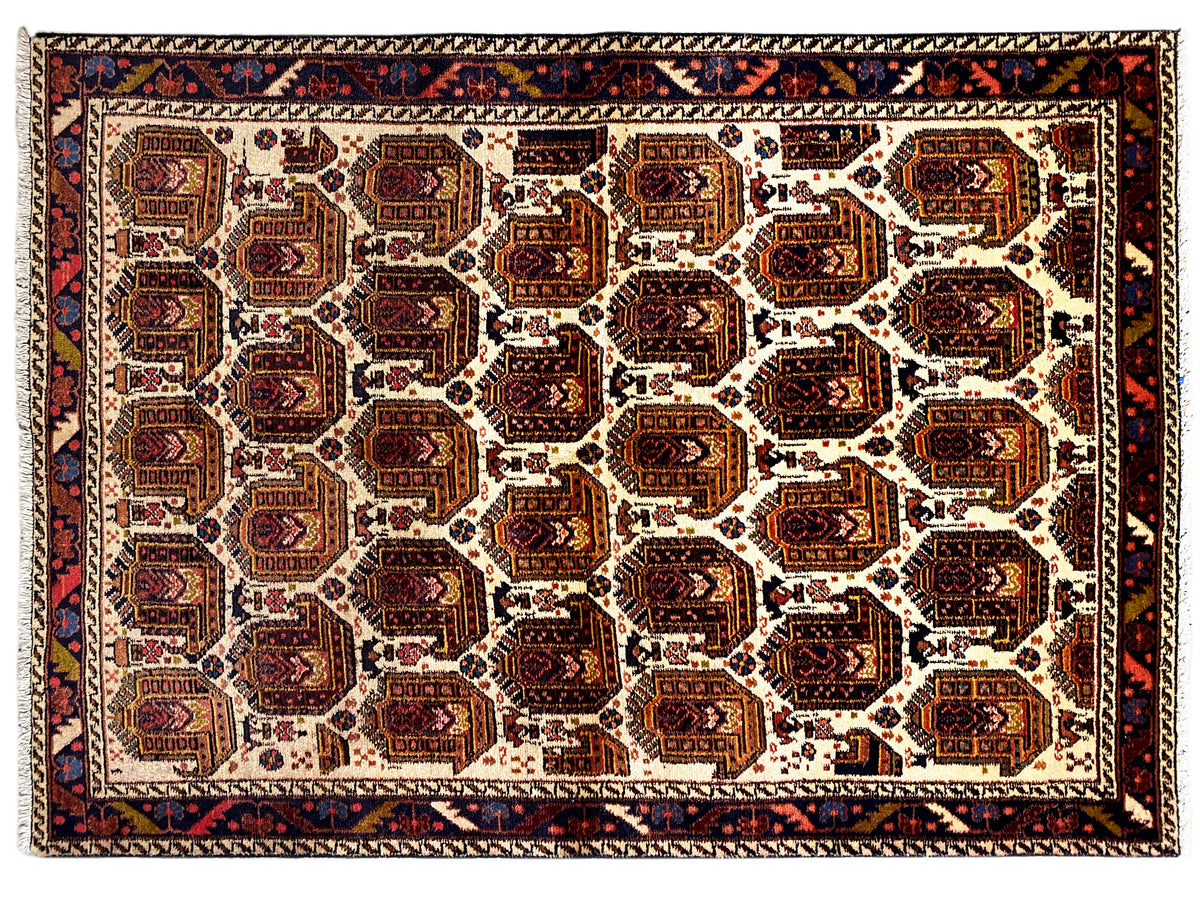 Shahre Babak-tapijt (154x105 cm), rechthoekig ontwerp met geometrisch medaillonpatroon