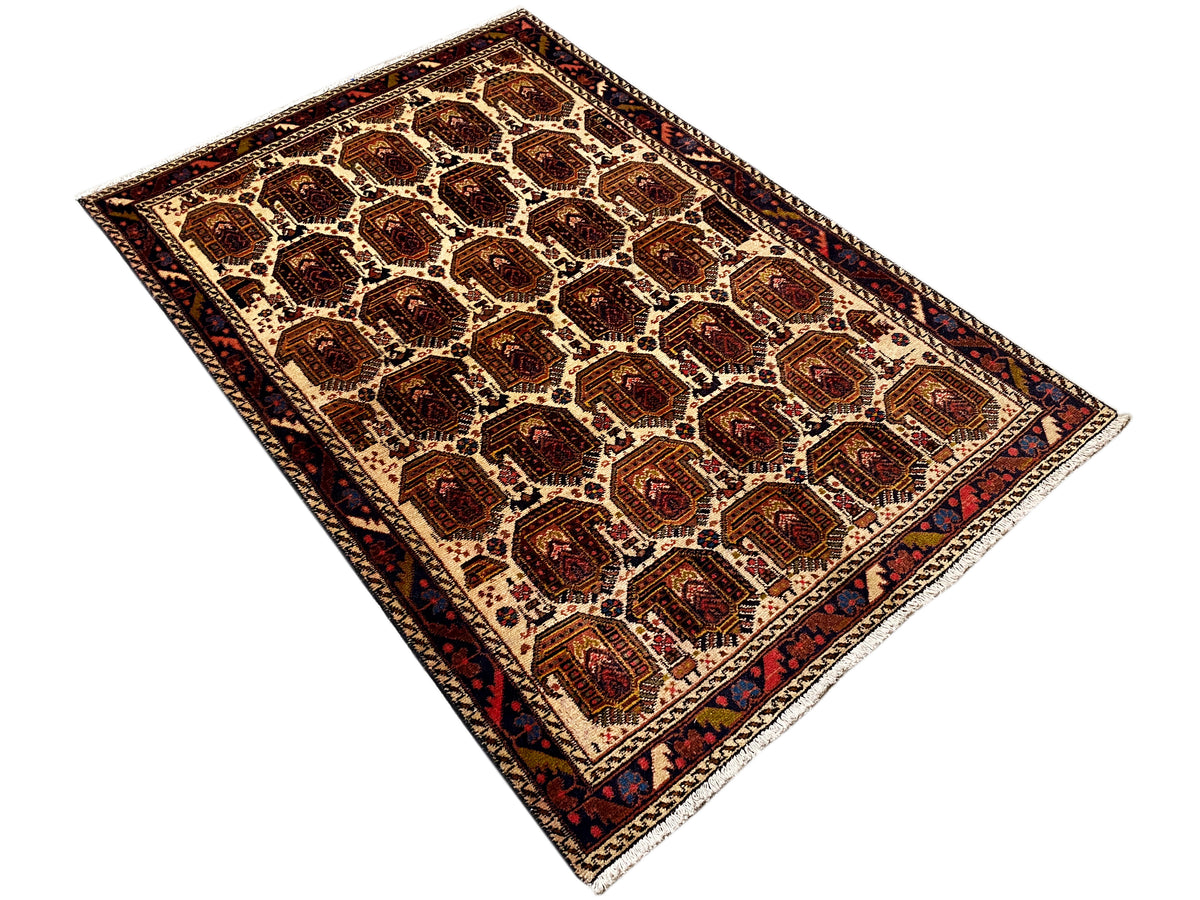 Shahre Babak-tapijt 154x105 cm met medaillonpatroon, gekleurde randen en ornamentvlakken