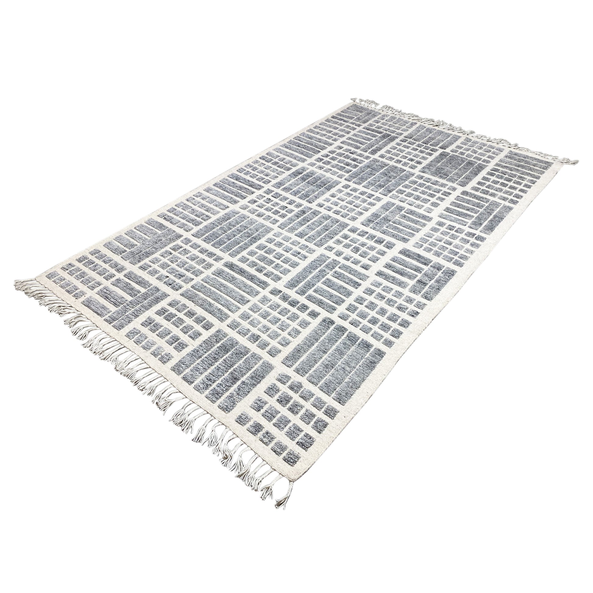 Grauer Berber-Wollteppich, 256x160 cm - Geometrisches Muster - German Carpet Shop