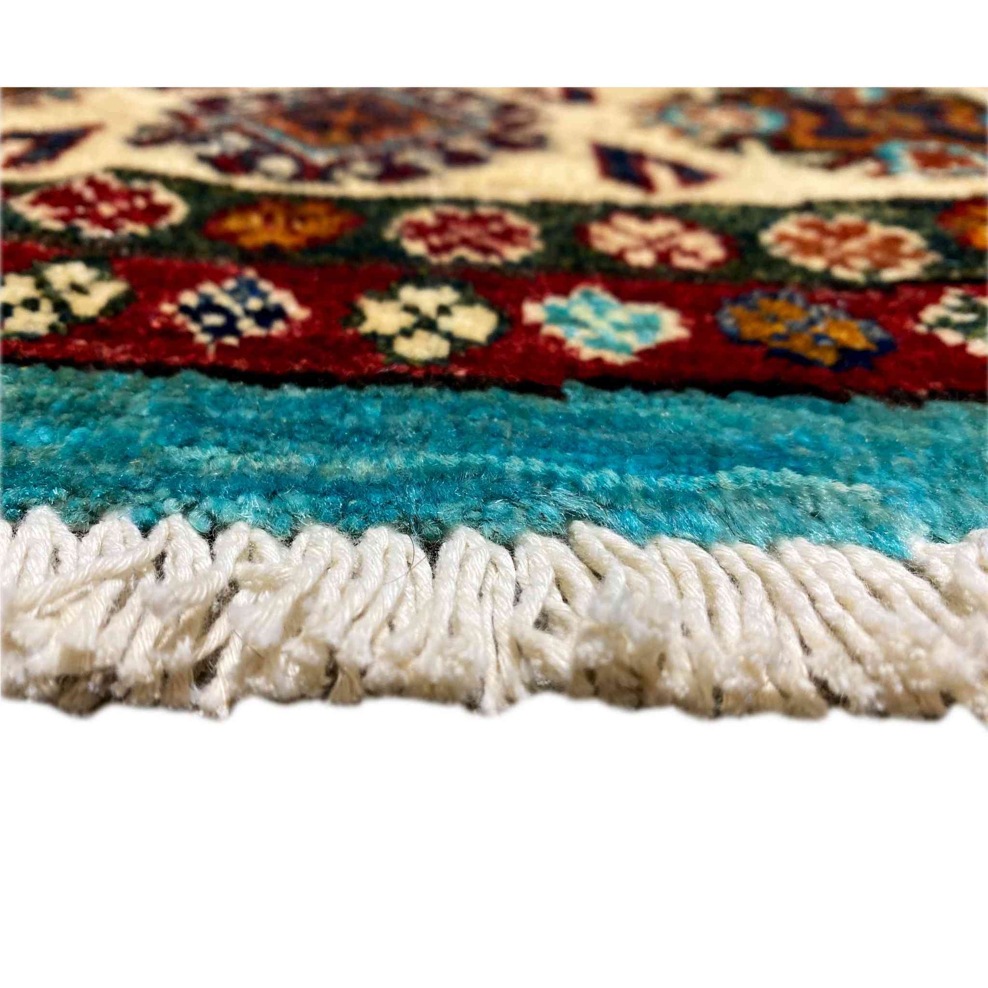 Türkisfarbener Runder Kazak Teppich, 184x185 cm - German Carpet Shop