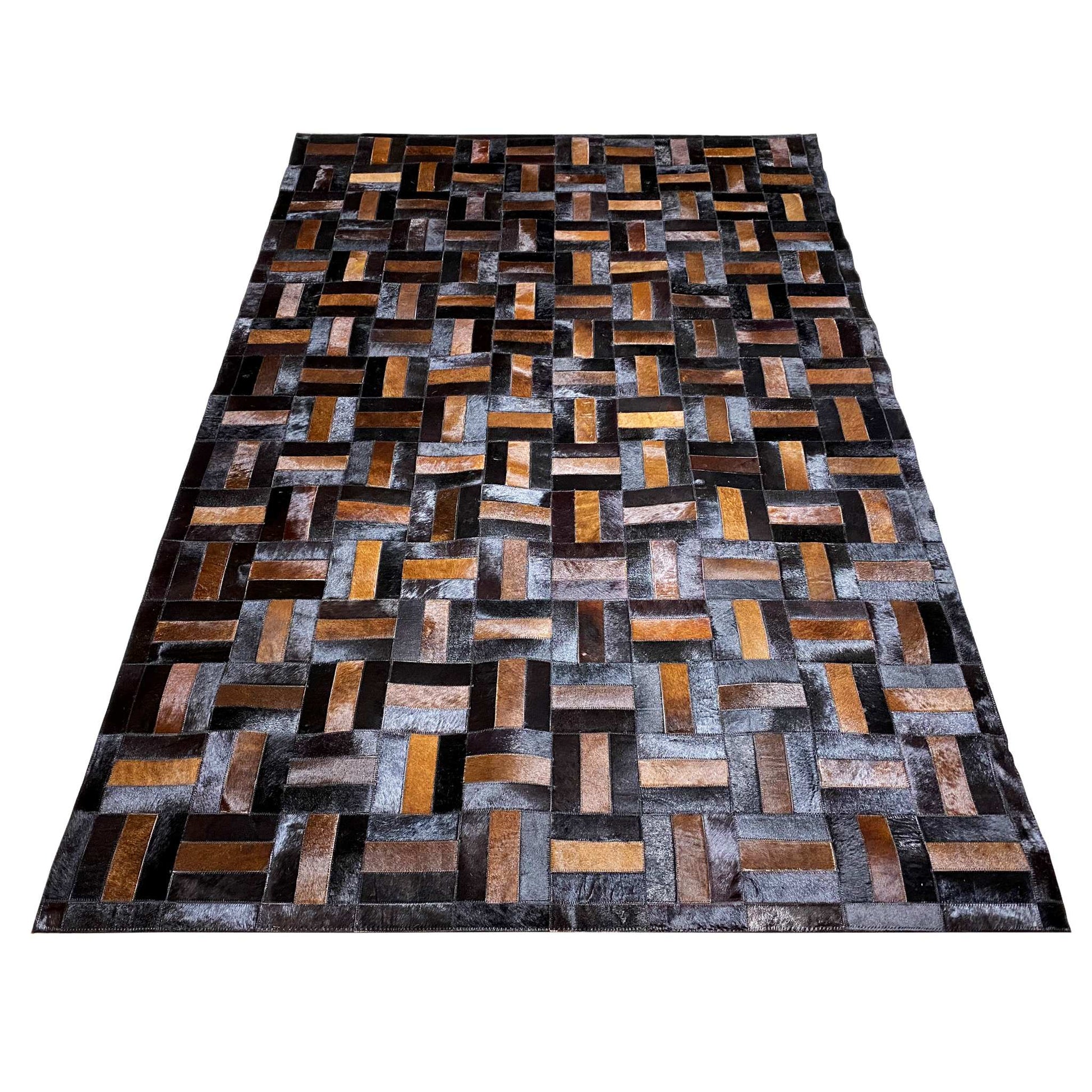 Handgefertigter Kalbsleder-Teppich – 249x160 cm – Modernes Geometrisches Muster - German Carpet Shop