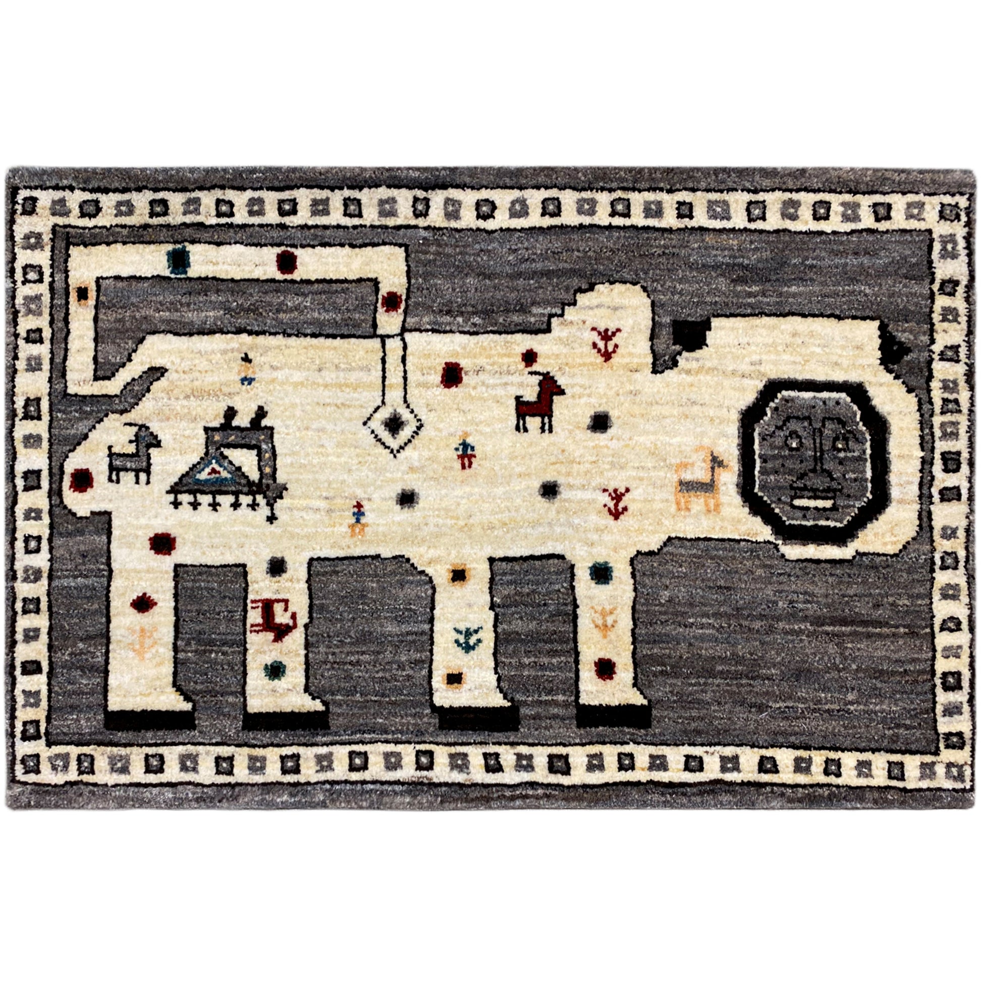 Grauer Löwen Gabbeh Teppich 89x63 cm - German Carpet Shop