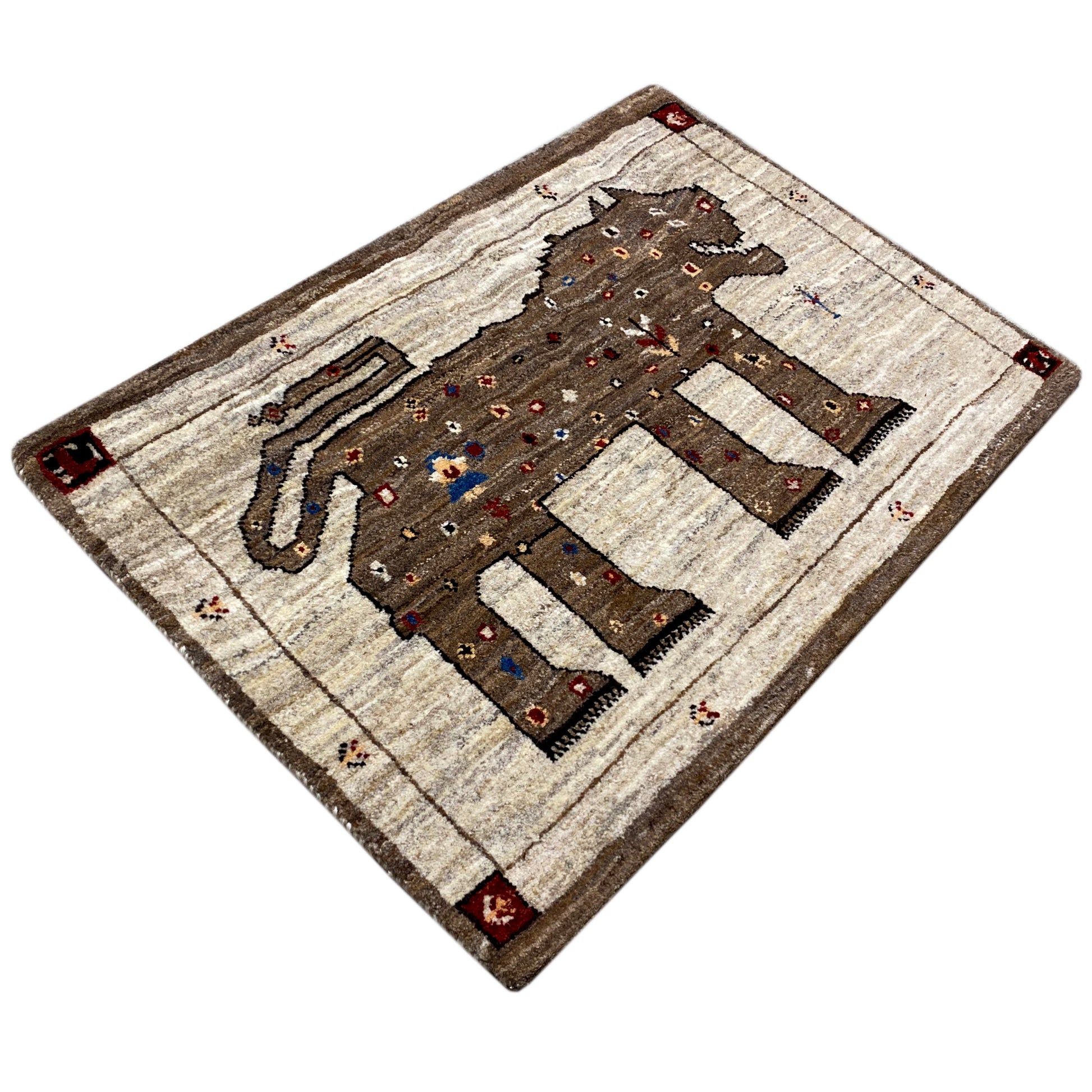 Brauner Gabbeh Teppich Löwe 85x58 cm - German Carpet Shop