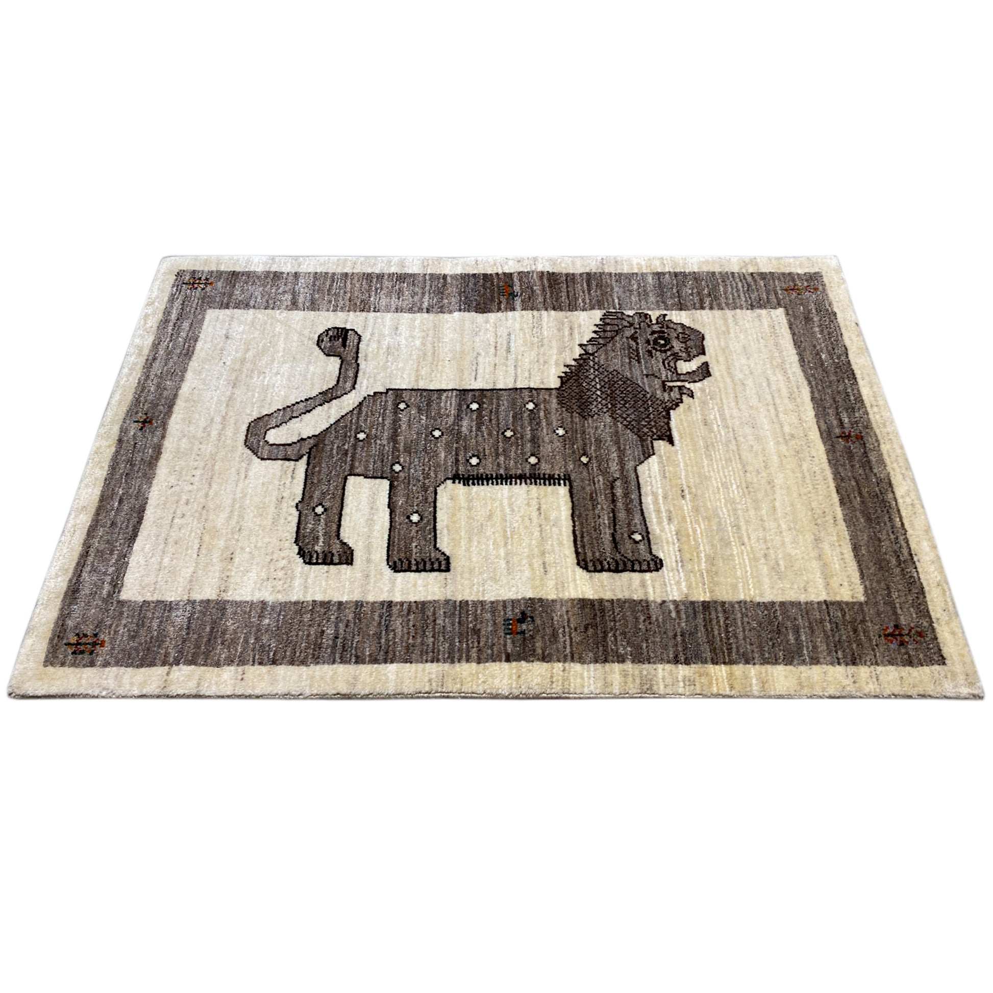 Beiger Gabbeh Teppich Löwe 137x87 cm - German Carpet Shop