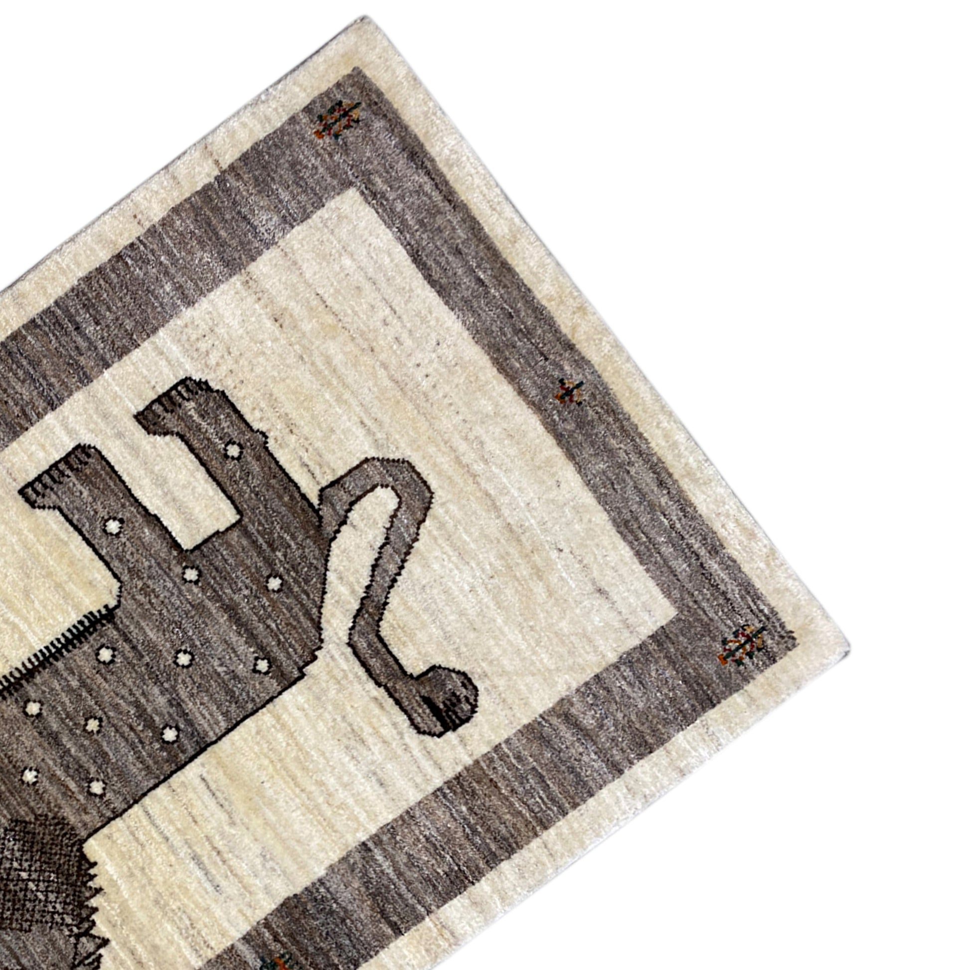 Beiger Gabbeh Teppich Löwe 137x87 cm - German Carpet Shop