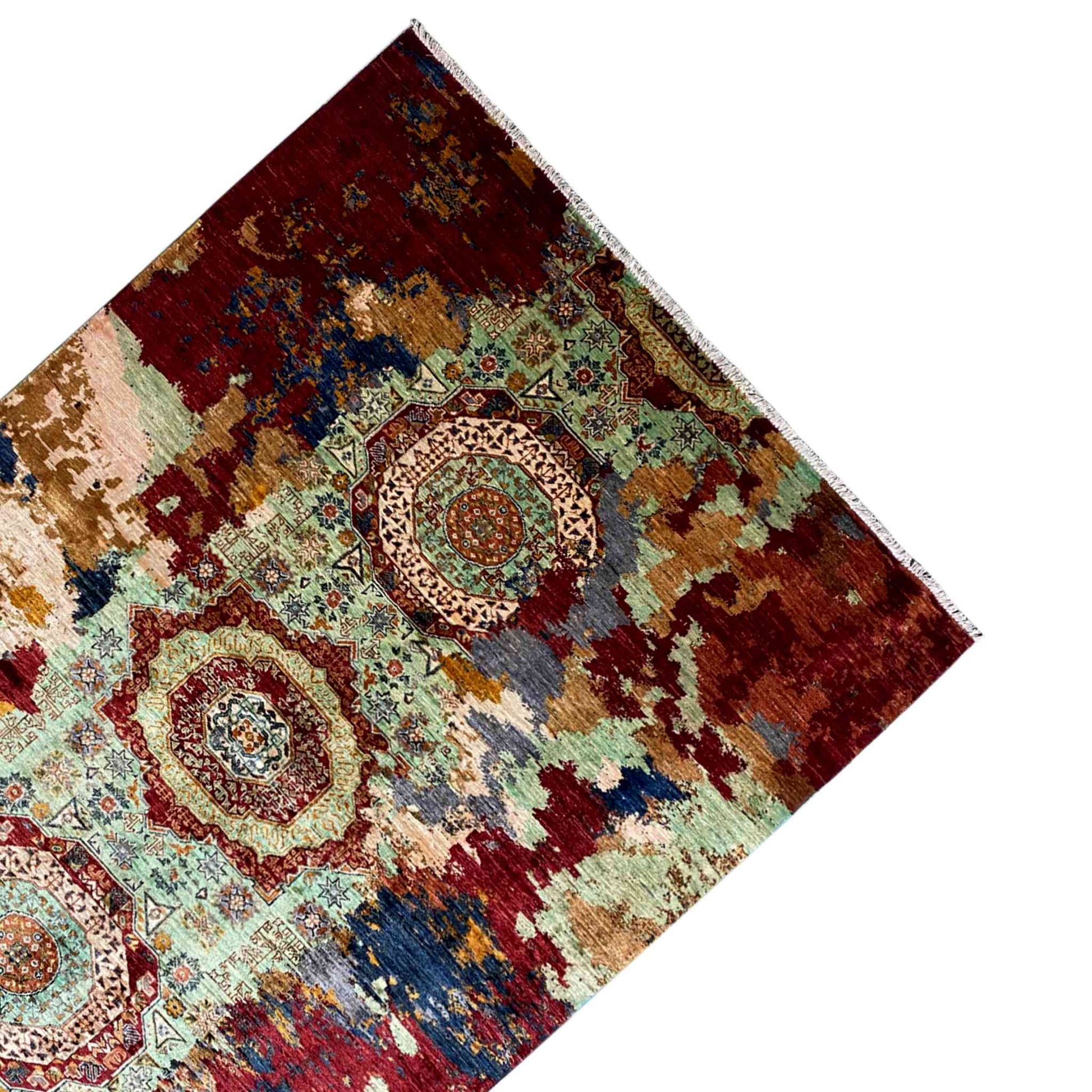Mamluk Handgeknüpfter Teppich Rot Grün 237x176 cm - German Carpet Shop