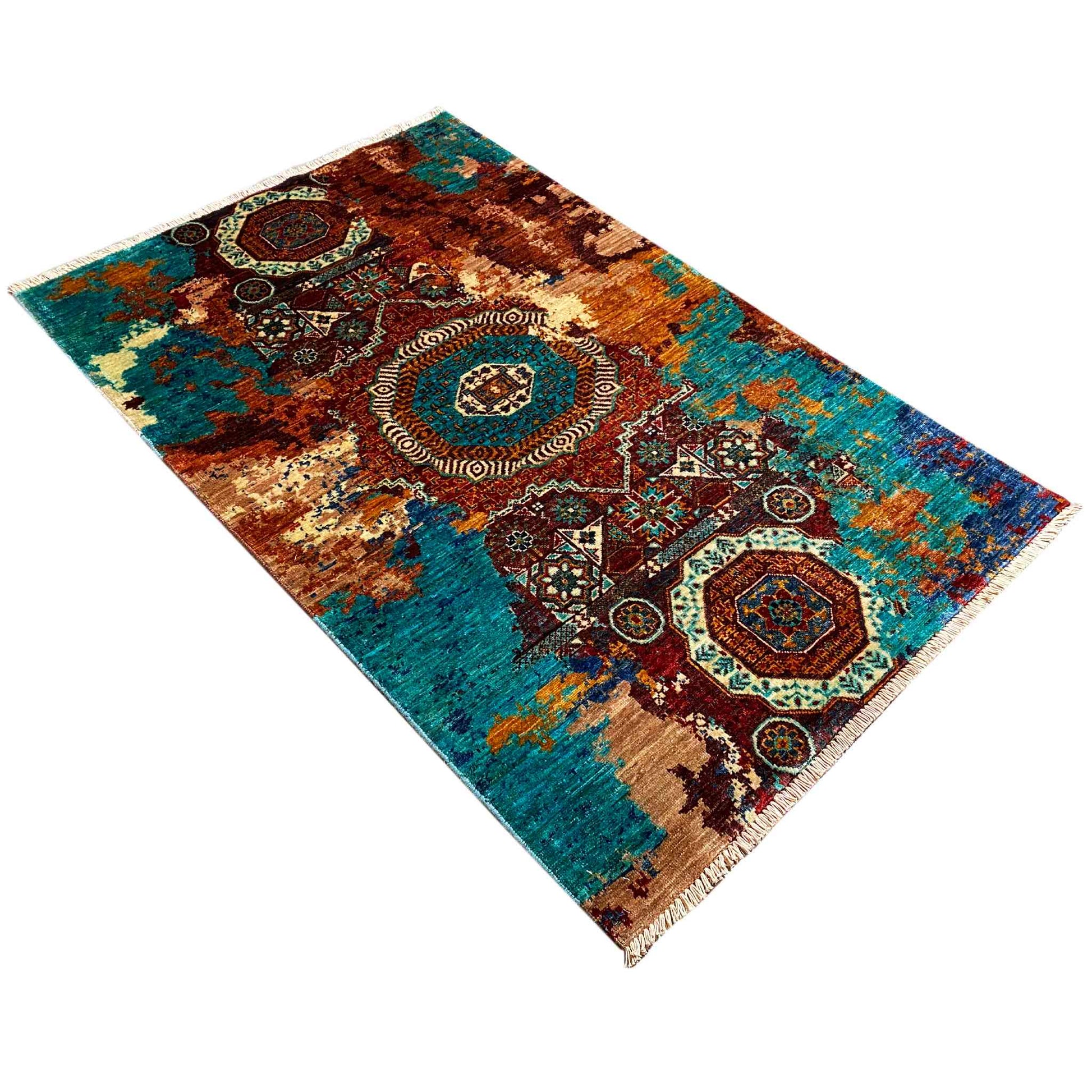 Mamluk Teppich, Türkis/Mehrfarbig, 159x103 cm - German Carpet Shop