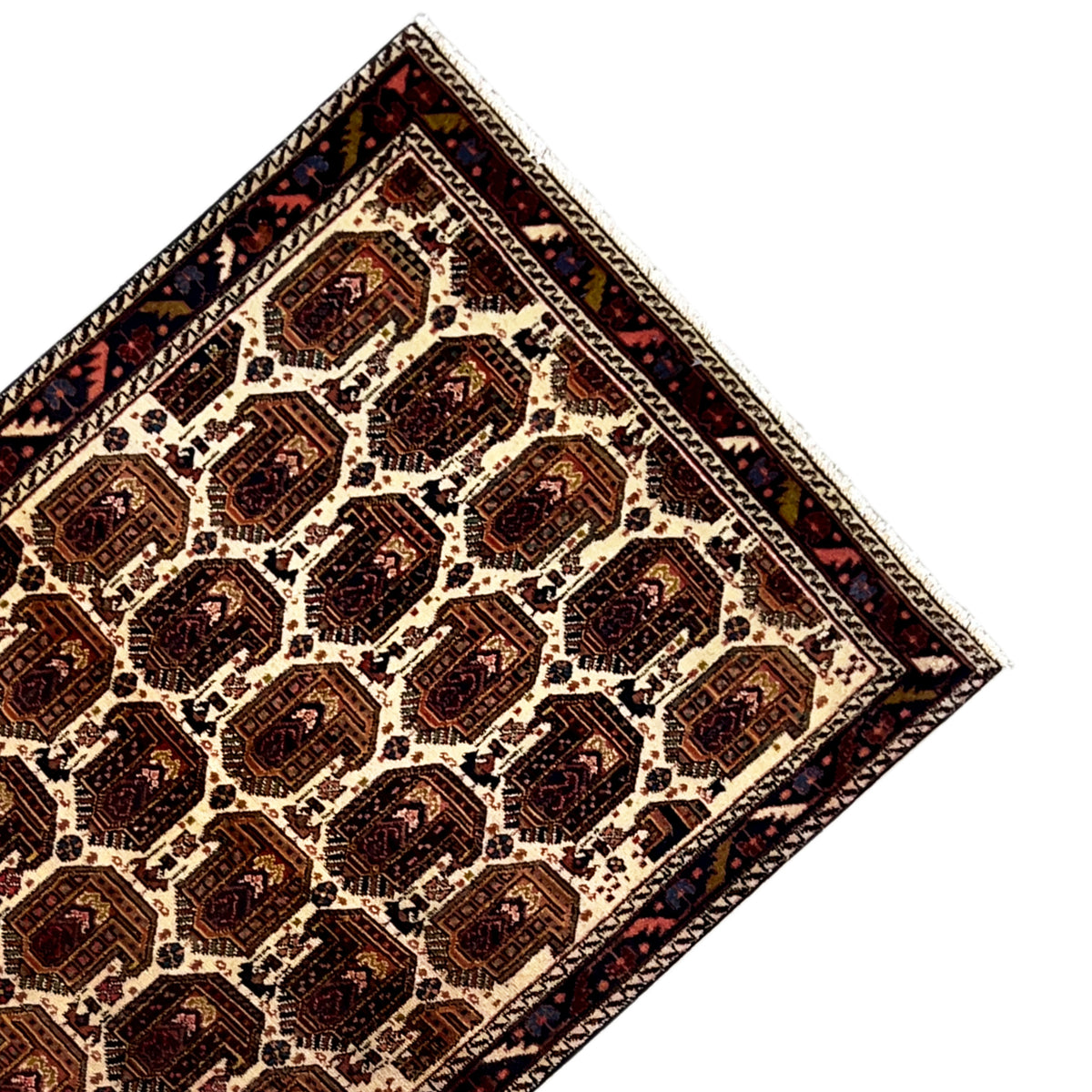 Shahre Babak-tapijt (154x105 cm), vierkant patroon met donkere medaillons en rand