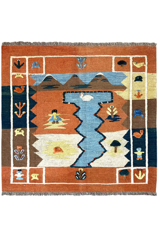Kilim Qashqai - 804927 (106x103 cm) - Premium Kelim from German Carpet Shop - Just €149! Shop now at German Carpet Shop