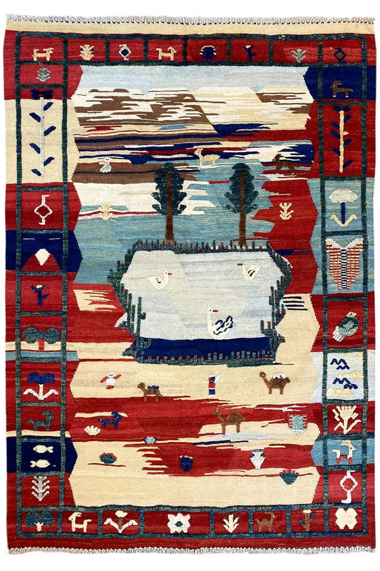 Kilim Qashqai  - 700085 (205x151 cm) - Premium Kelim from German Carpet Shop - Just €449! Shop now at German Carpet Shop