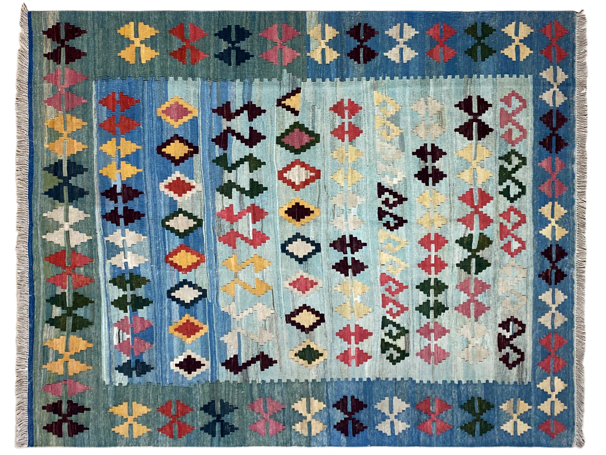 Flachgewebe Kelim Qashqai Teppich blau – natürliche Materialien und Design