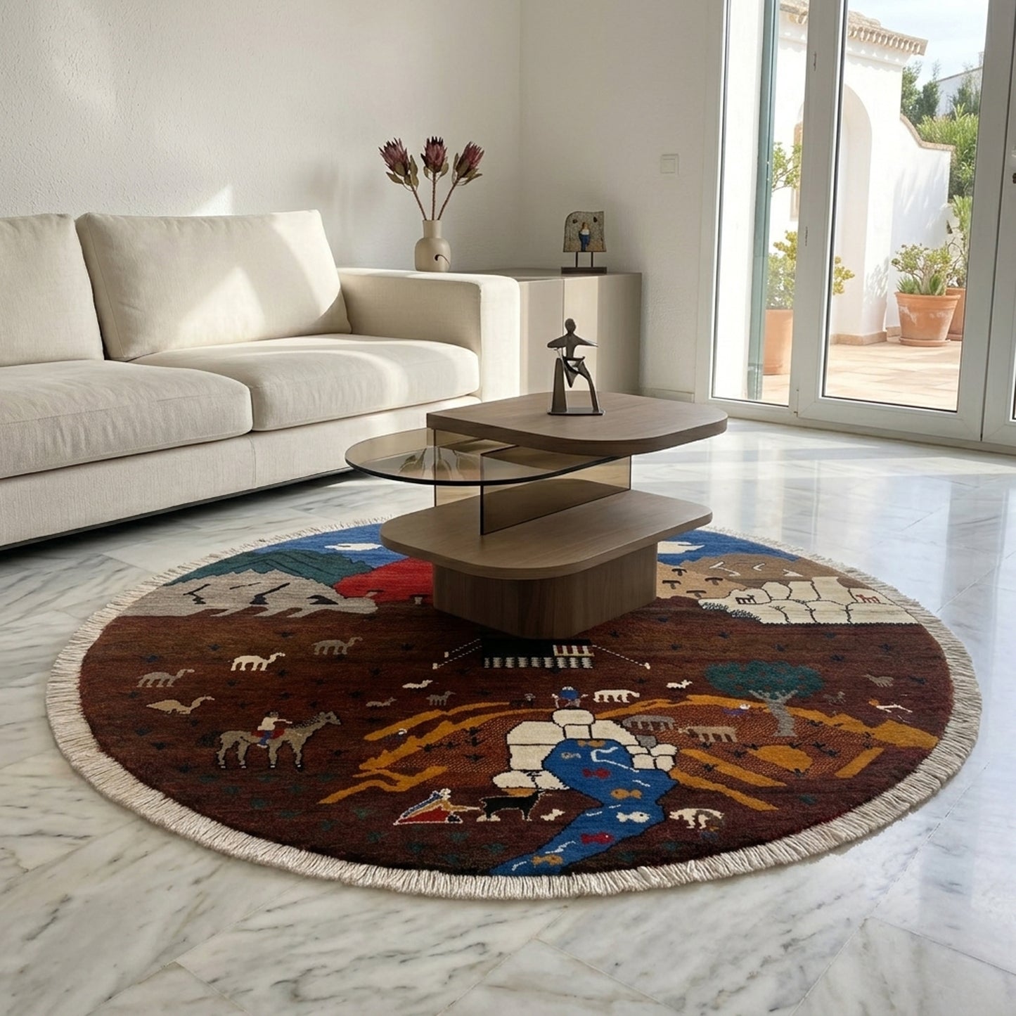 Gabbeh Tapijt Bruin, 107x107 cm