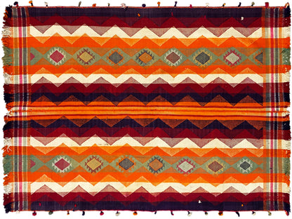 Salon Boho Jajim Teppich aus Wolle mit kräftigen orange-roten Mustern