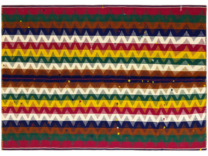 Esszimmer bunter Jajim Teppich mit traditionellen geometrischen Mustern