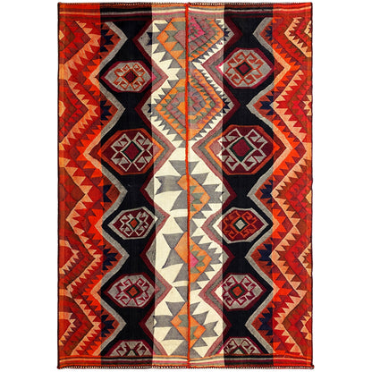 Wohnzimmer bunter Jajim Teppich handgewebt mit kräftigem geometrischem Ethnomuster
