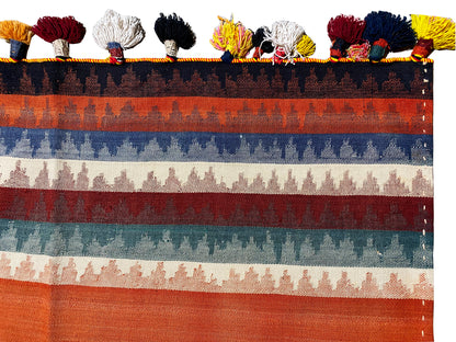 Salon bunter Jajim Teppich traditionell gewebt mit geometrischen Linien