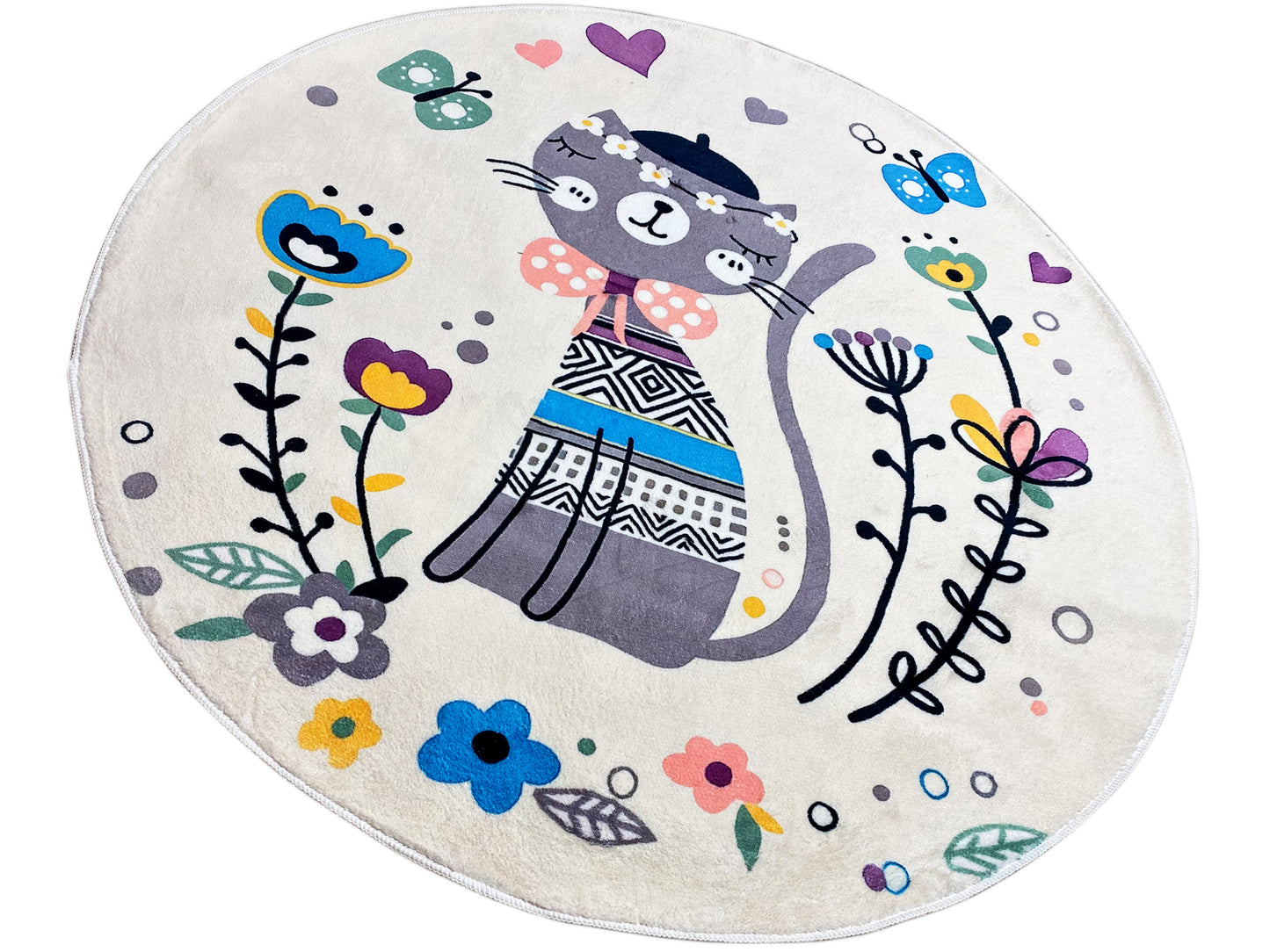 Rond kinderkleed Kat, wit, 160 cm