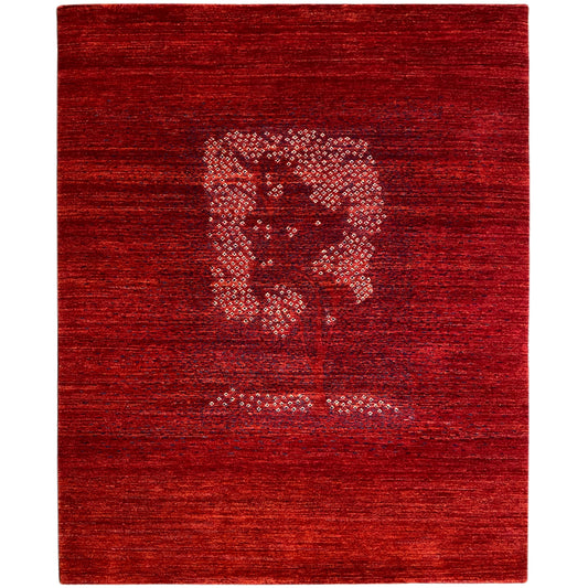 Rode Gabbeh-Luri-vloerkleed met decoratief medaillonmotief in een licht patroon