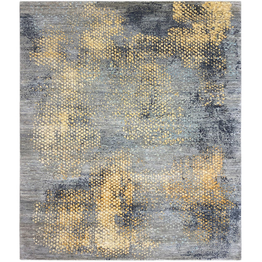 Gabbeh-Luri-tapijt met abstract patroon in grijze en goudkleurige tinten, plat geweven