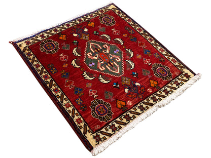 Poshti-tapijt 58x57 cm, rood tapijt met gestileerde bloemen, sierboord en franjes