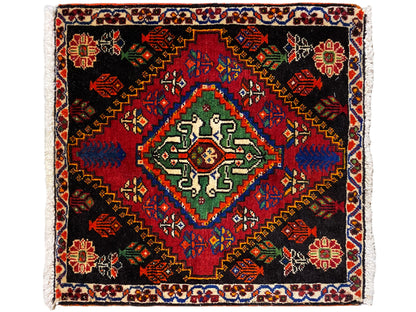 Poshti-tapijt 56x56 cm, vierkant patroon met middenveld in groen en blauw