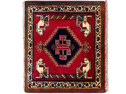 Poshti-tapijt 58x68 cm, rood vierkantpatroon met rand en handfiguren