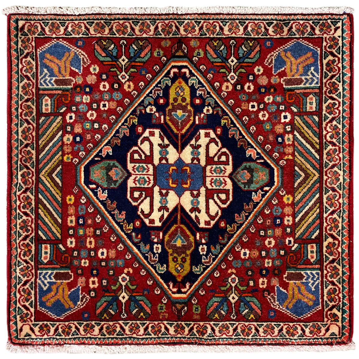 Poshti-tapijt 66x62 cm: rood tapijt met veelkleurig medaillonpatroon