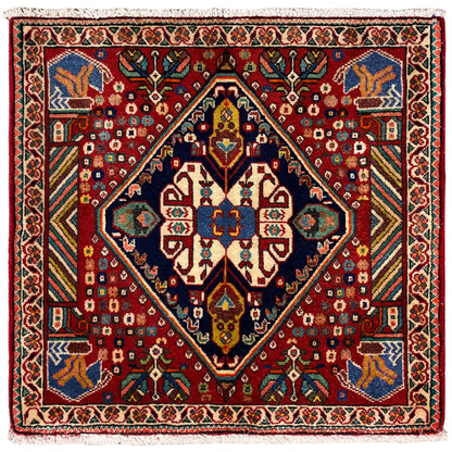 Poshti-tapijt 66x62 cm: rood tapijt met veelkleurig medaillonpatroon