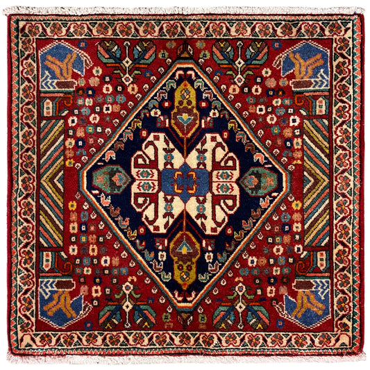 Poshti-tapijt 66x62 cm: rood tapijt met veelkleurig medaillonpatroon