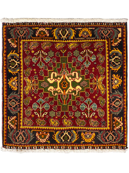 Poshti-vloerkleed 61x61 cm met veelkleurig ornament en franjerand langs de rand