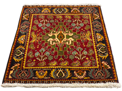 Poshti-tapijt 61x61 cm, rechthoekig, rood met zwarte en gouden randen