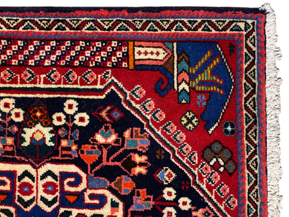 Poshti-tapijt 66x63 cm close-up: randen, ornamenten en franjes aan de rand