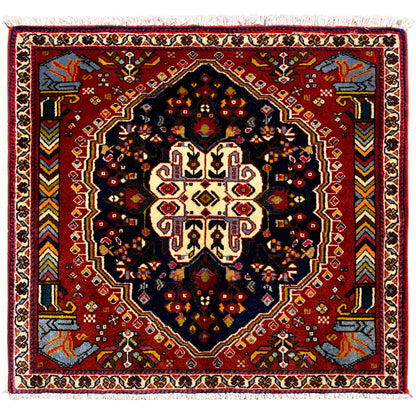 Poshti-tapijt 65x61 cm, rood patroon met donker medaillon en franjes