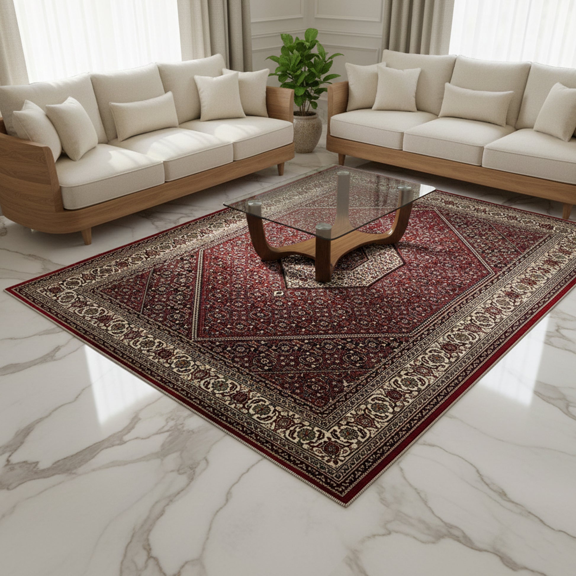 Wohnzimmer Klassischer Perser Bidjar Teppich mit Medaillonmuster rot 245x172