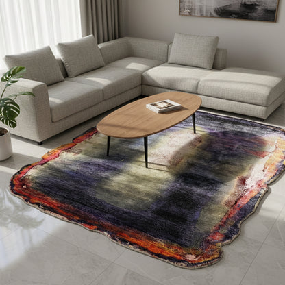 Wohnzimmer Moderner Woll-Viskose Teppich in Lila und Grau