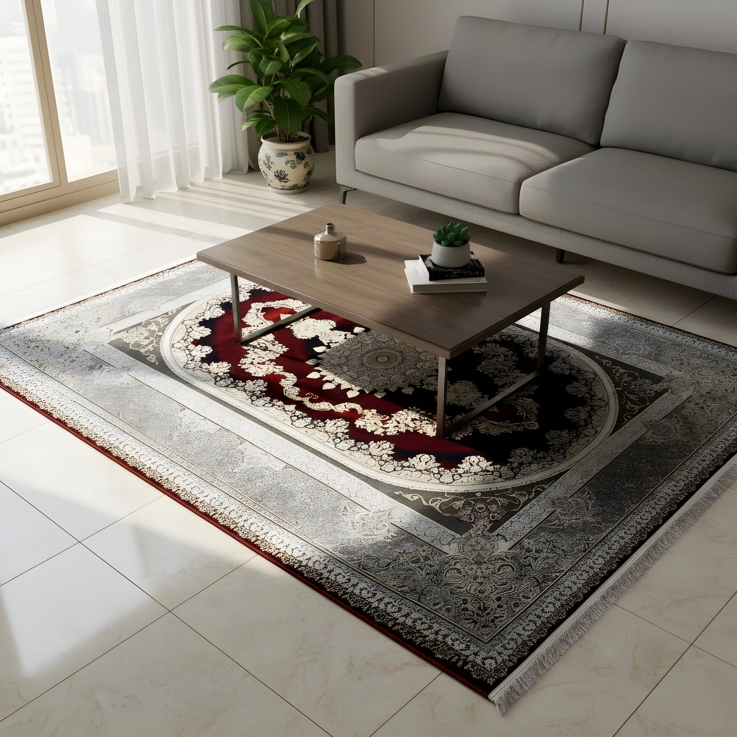 Rood-Zilver Tapijt 170x240cm