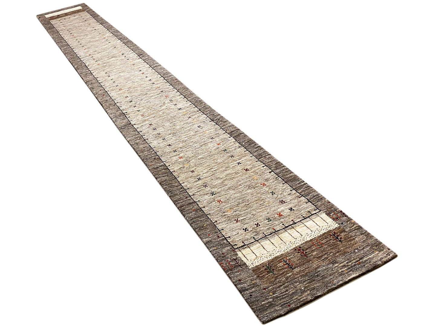 Moderner Gabbeh Läufer für Flur und Diele in Beige, handgeknüpft 506x79 cm