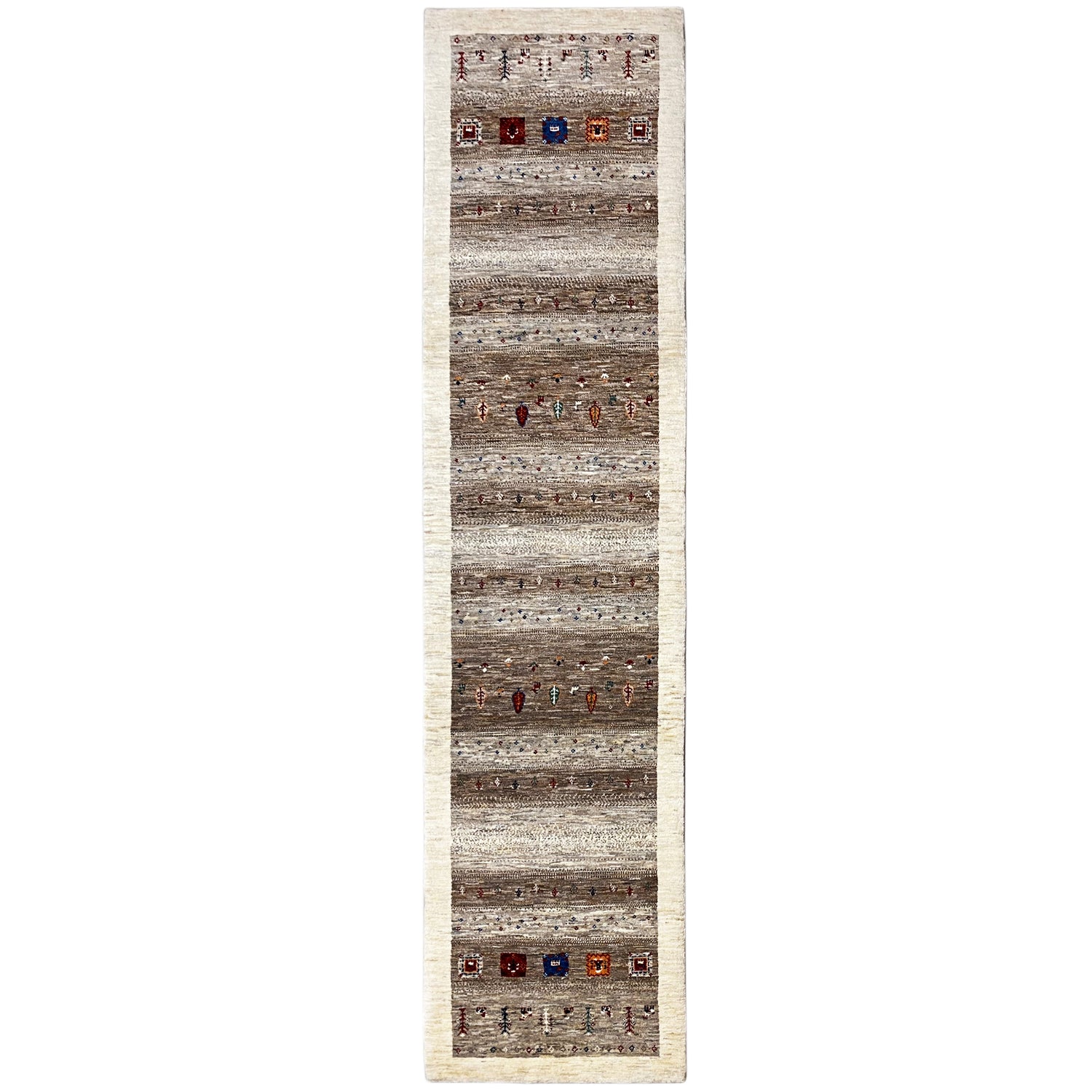 Handgeknüpfter Gabbeh Läufer in Beige und Braun aus Wolle