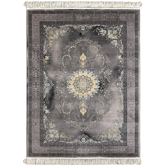 Grauer gewebter Teppich aus Polypropylen mit orientalischem Medaillon-Muster