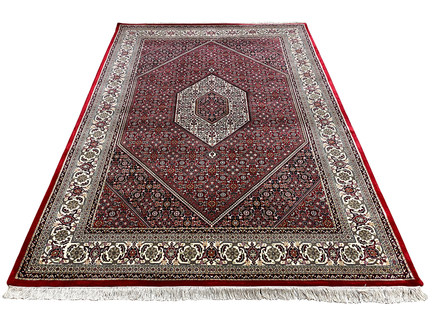 Orientalischer Wollteppich Bidjar handgeknüpft in Rot und Creme