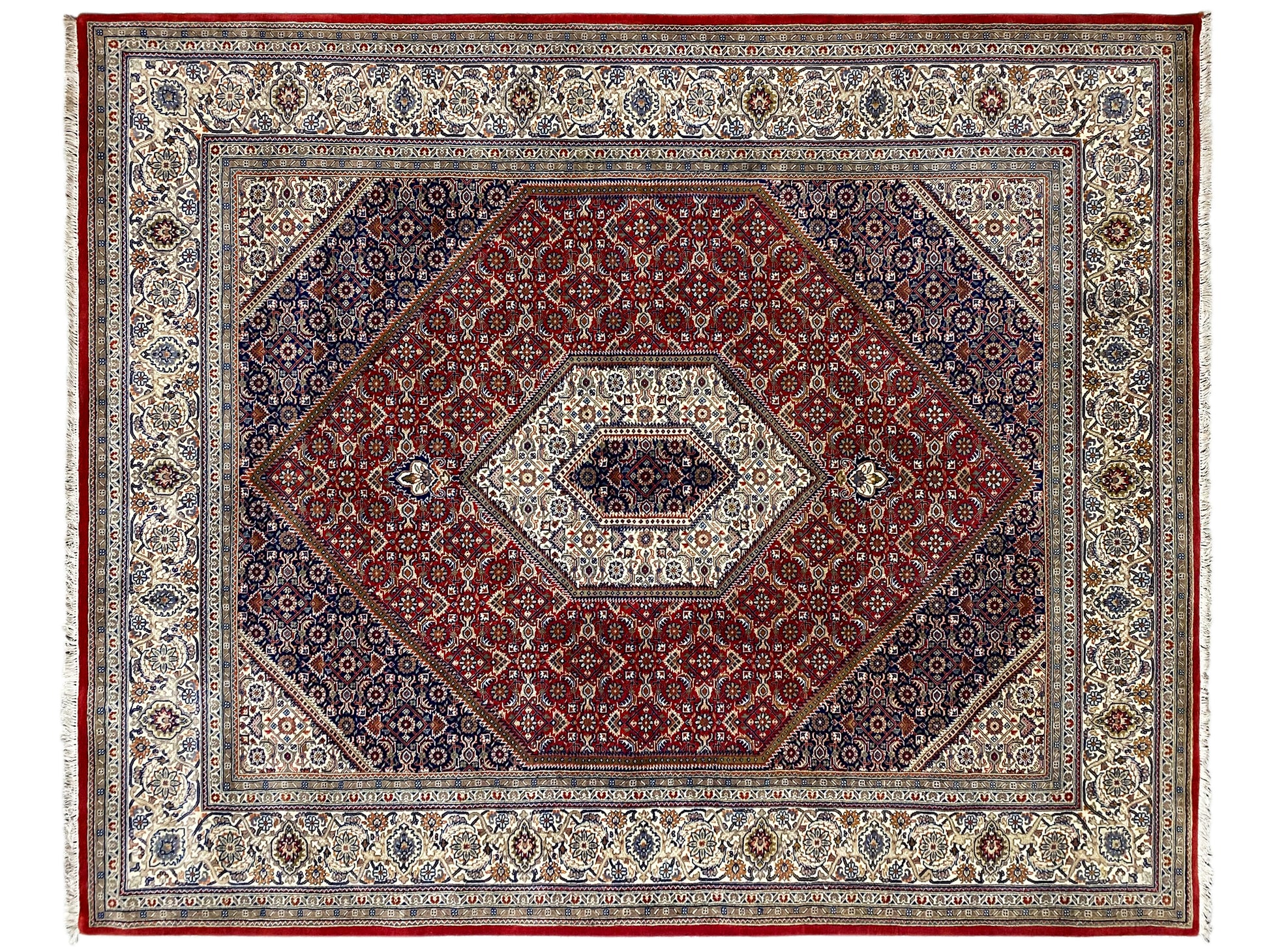 Bidjar Wollteppich klassisch orientalisch, Rot und Creme, dichter Flor, 255x202 cm