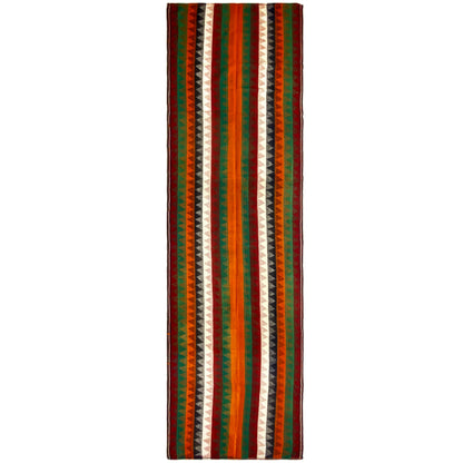 Wohnzimmer farbenfroher Jajim Läufer handgewebt mit geometrischem Streifenmuster