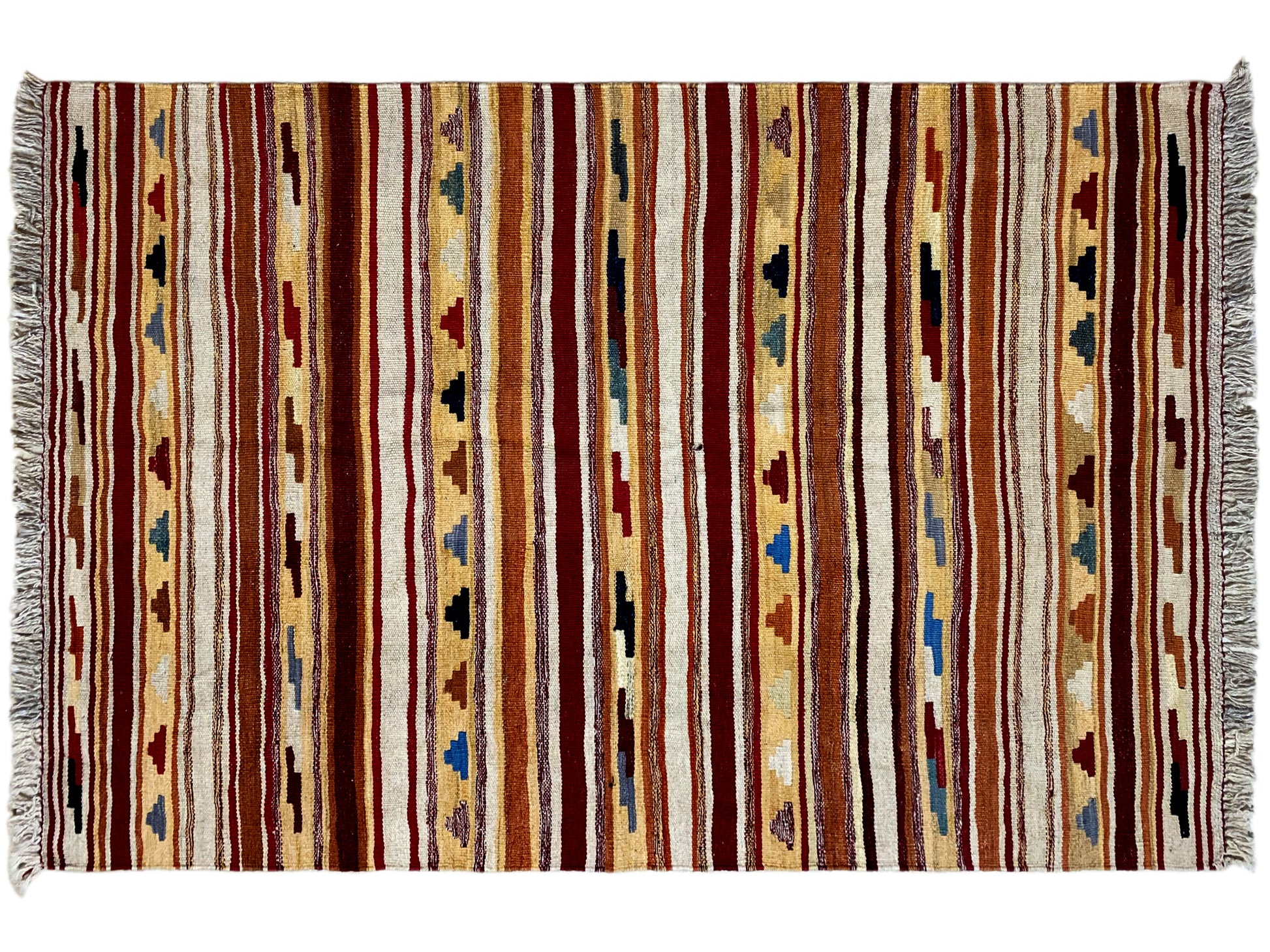 Gestreifter Kelim Teppich mit kleinen geometrischen Symbolen traditionell