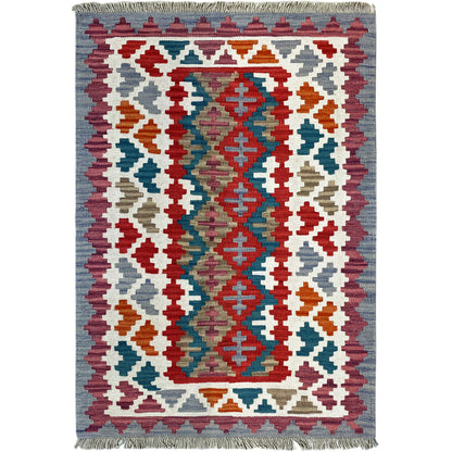 Handgewebter Kelim Qashqai Teppich mehrfarbig mit geometrischem Rautenmuster