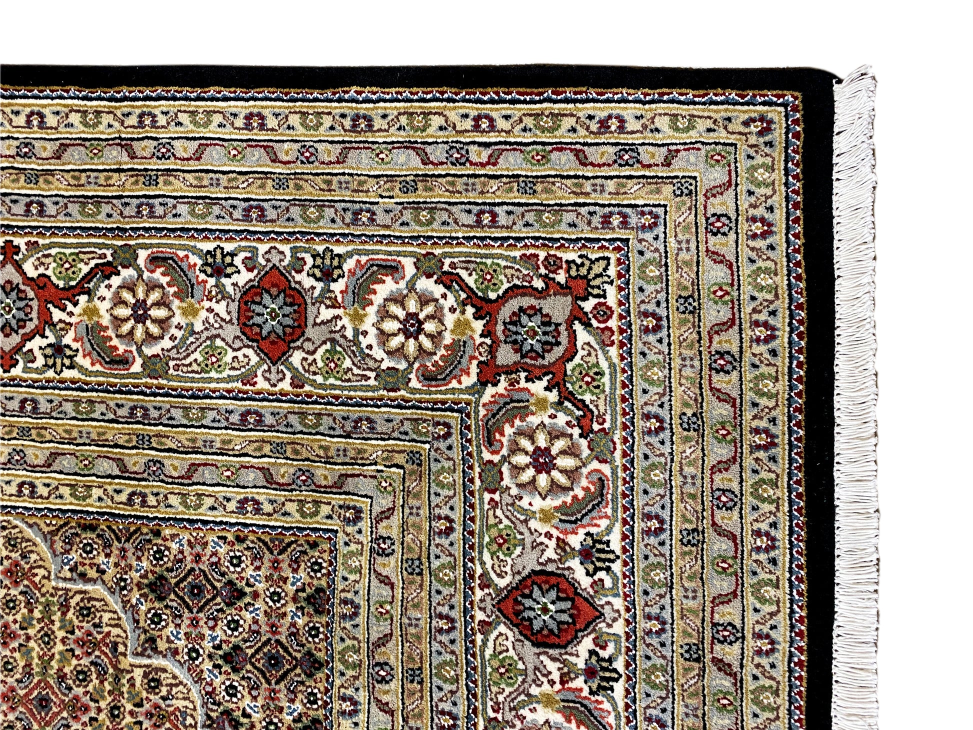 Traditioneller Indo Tabriz Teppich 348x253 cm fein geknüpft mit Ornamentmuster